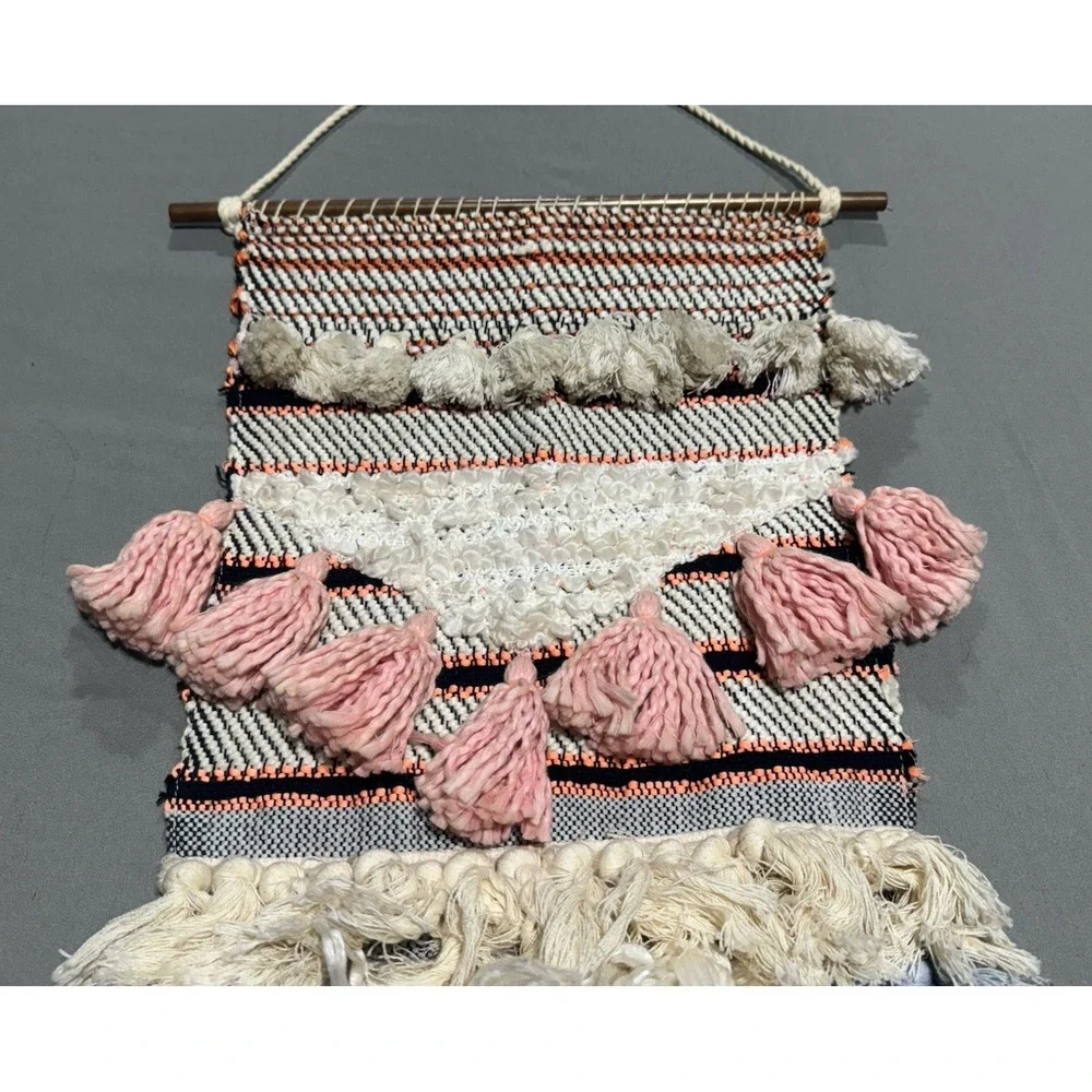 Anthropologie Woven Wall Hanging Tapestry Boho Fringe Textile Art 20x10.4